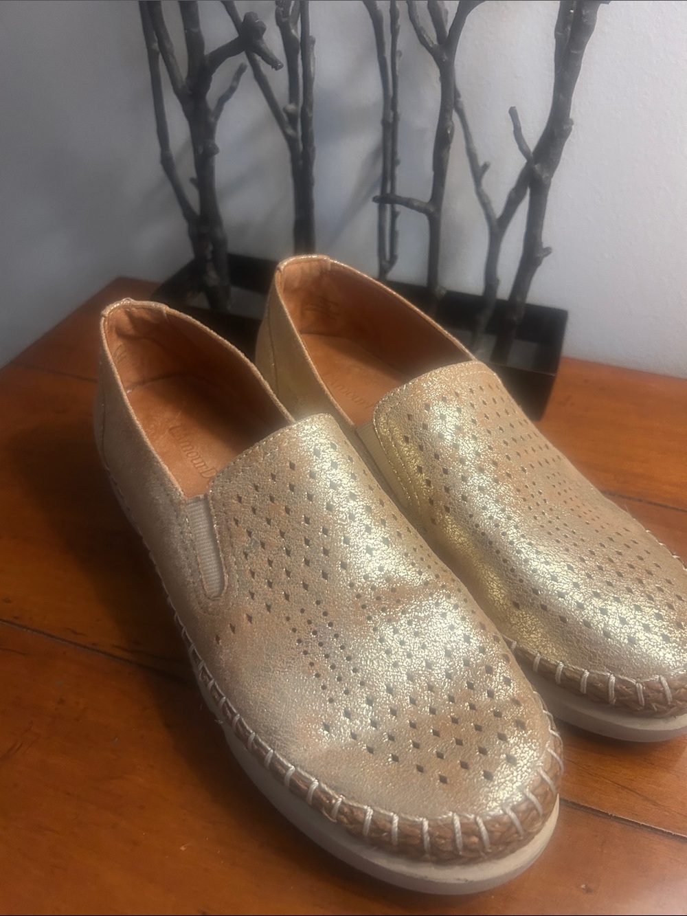 Women’s Gold Slip-On Perforated Comfort Loafers